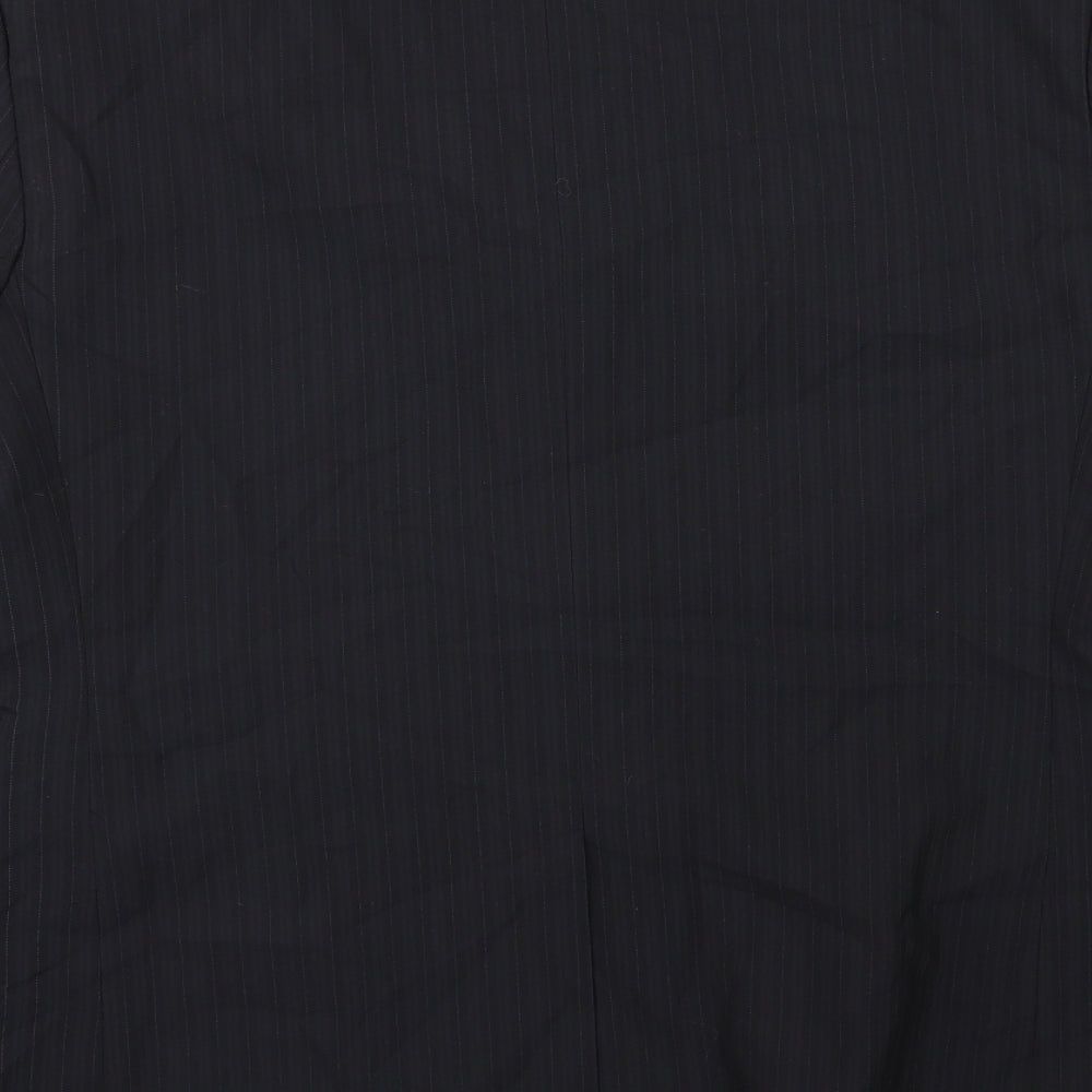 Brand and care label for F&F men’s black striped rayon jacket suit jacket, size 44