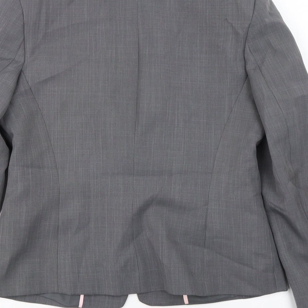 Brand and care label for Dorothy Perkins women’s grey jacket blazer, size UK 10