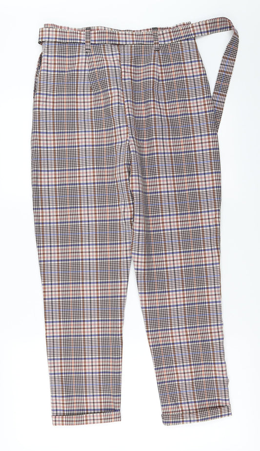 nastygal Womens Beige Check Trousers Size 8 L24 in - with Belt