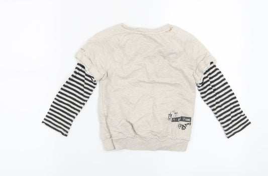 NEXT Girls Beige Striped Pullover Sweatshirt Size 4 Years - What I like , Cats, Pretty Flowers, Penguins