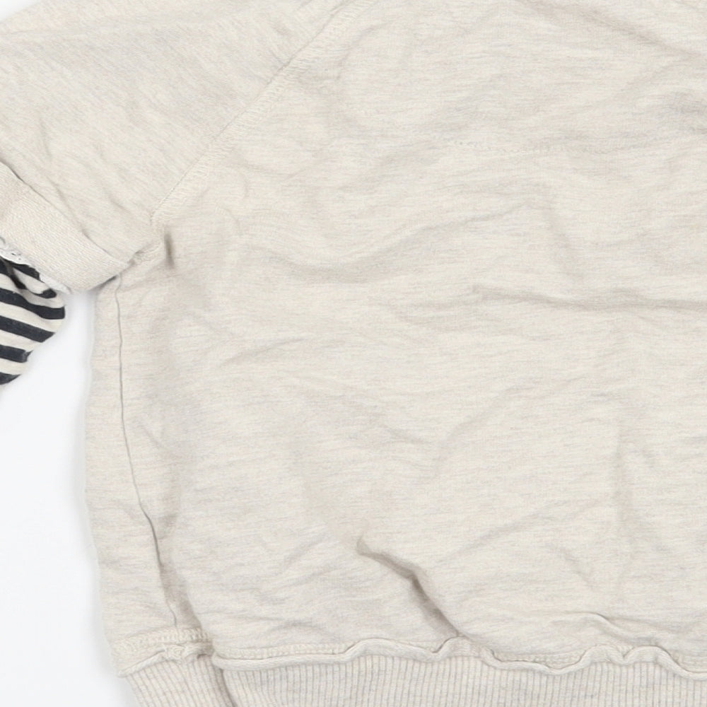 Brand and care label for Next girls’ beige striped pullover sweatshirt, years - what i like, cats, pretty flowers, penguins