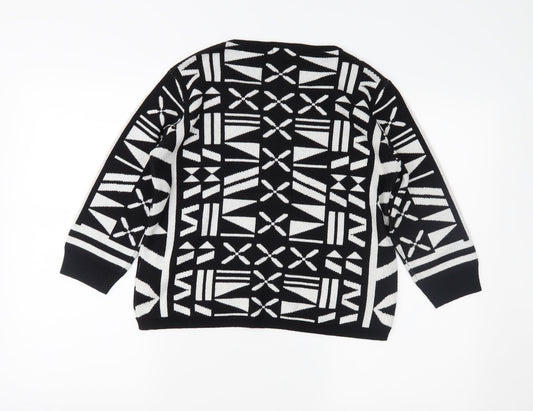 ESMARA Womens Black Geometric Pullover Jumper Size 10