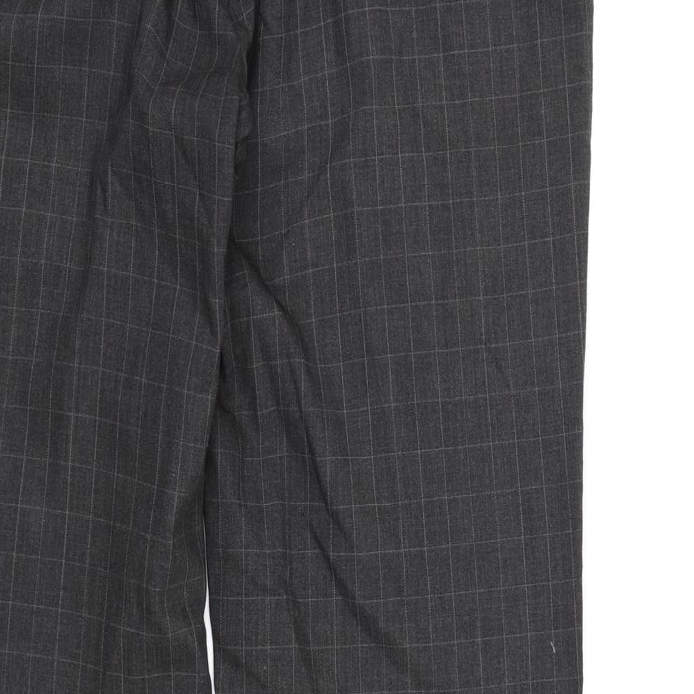 Brand and care label for Ventura men’s grey check rayon dress pants trousers, 32-inch leg