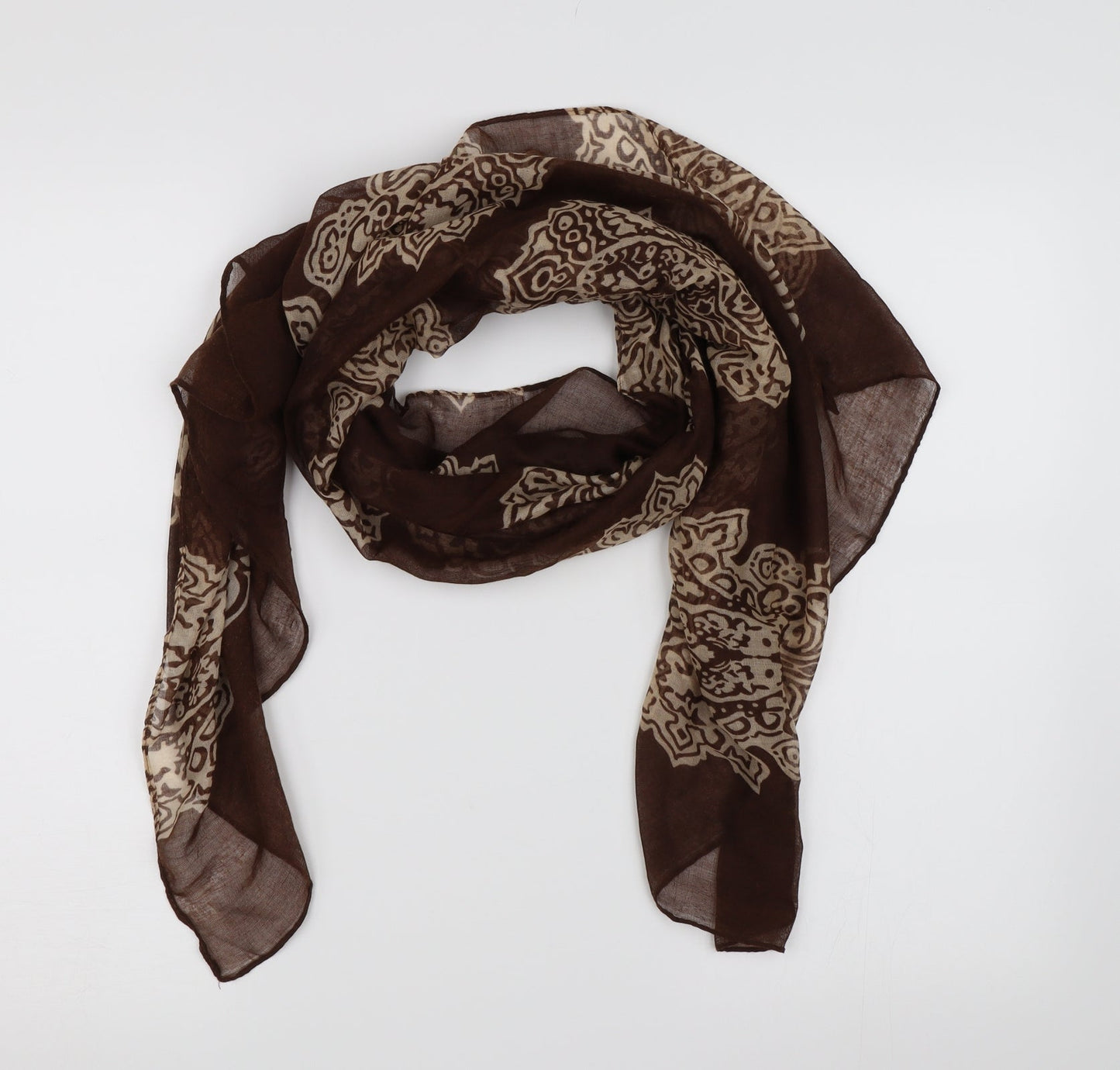 Preworn Womens Brown Floral Scarf