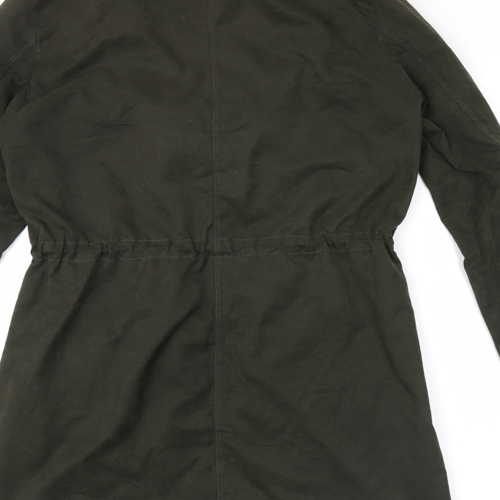Brand and care label for H&M women’s green jacket, size UK 8