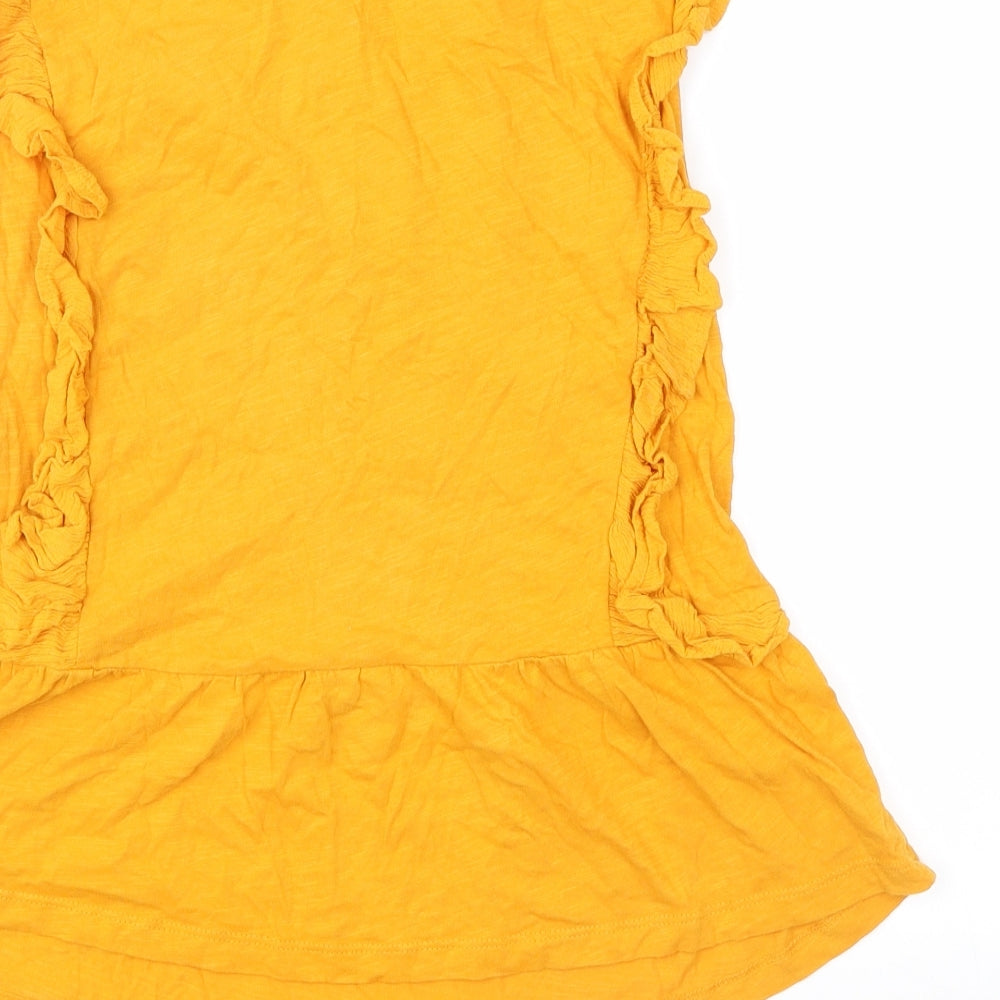 Brand and care label for Next girls’ yellow floral basic blouse, size 14, years