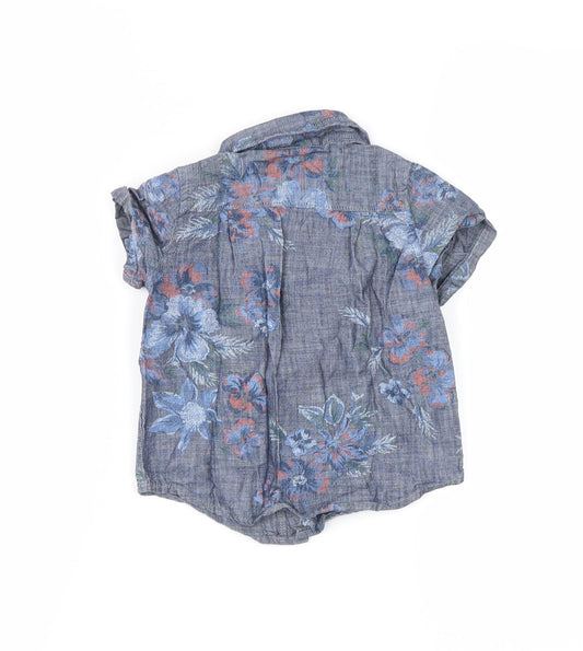 Gap Boys Blue Floral Basic Button-Up Size 12-18 Months