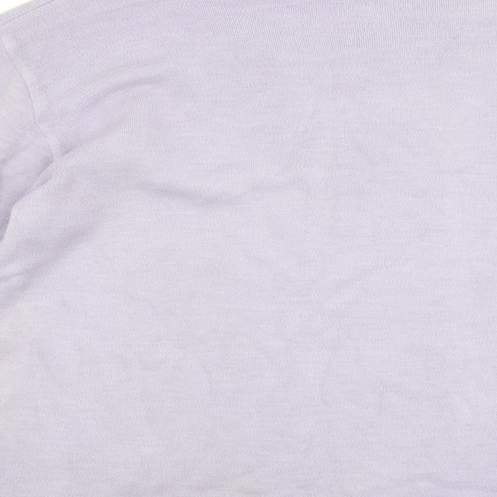 Brand and care label for Sarah Hamilton women’s purple jumper, size L