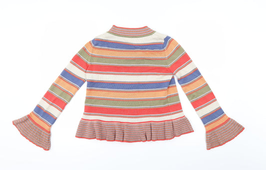 Marks and Spencer Girls Multicoloured Striped Cardigan Jumper Size 9-10 Years