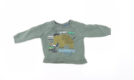 Additional front view of Mini Club boys’ green jumper, size 12-18, months