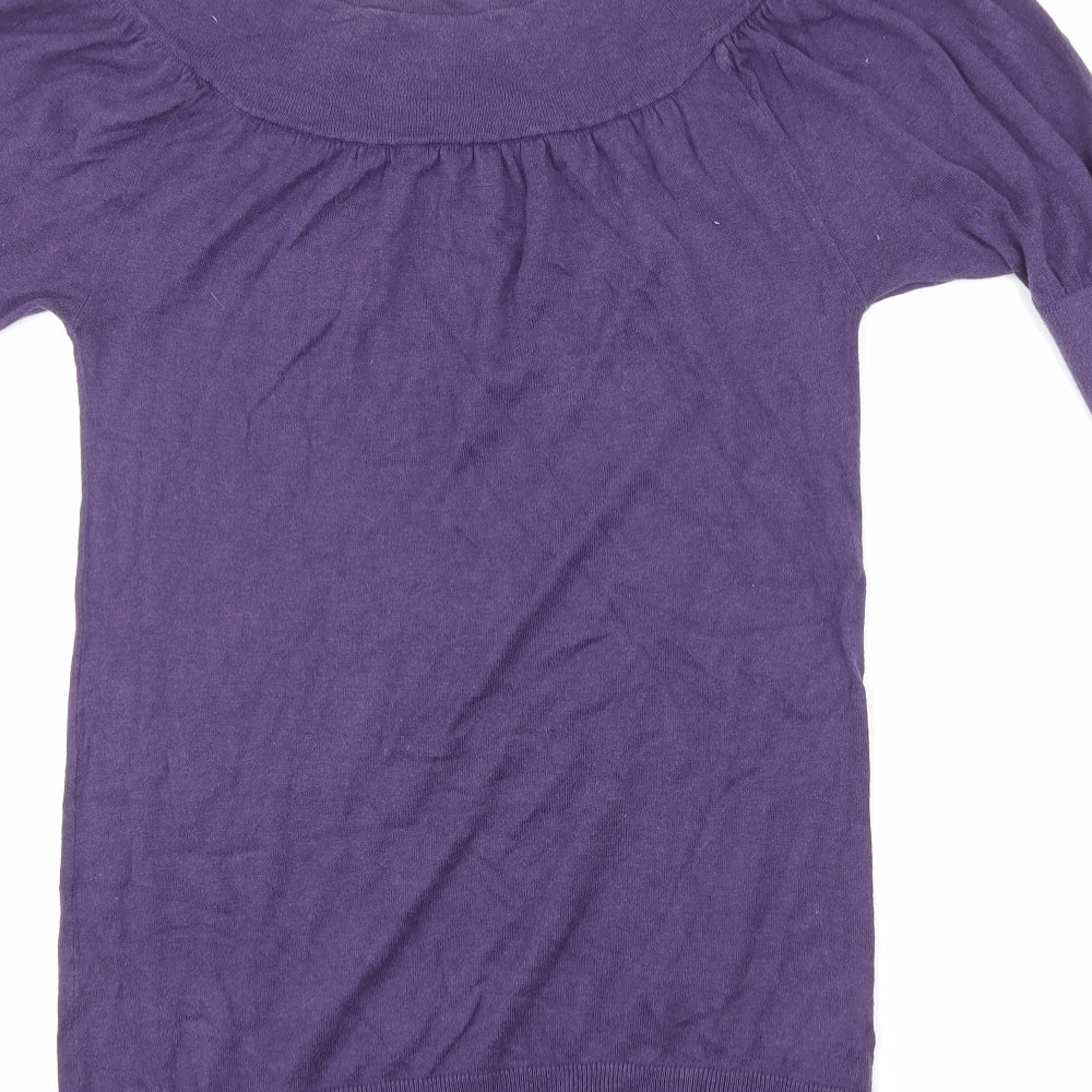 Brand and care label for Marks & Spencer women’s purple jumper, size UK 10
