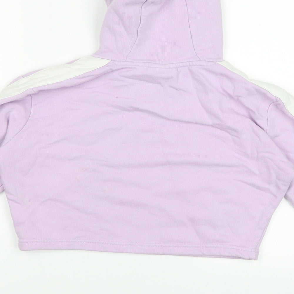 Brand and care label for Ellesse women’s purple pullover hoodie, size UK 4