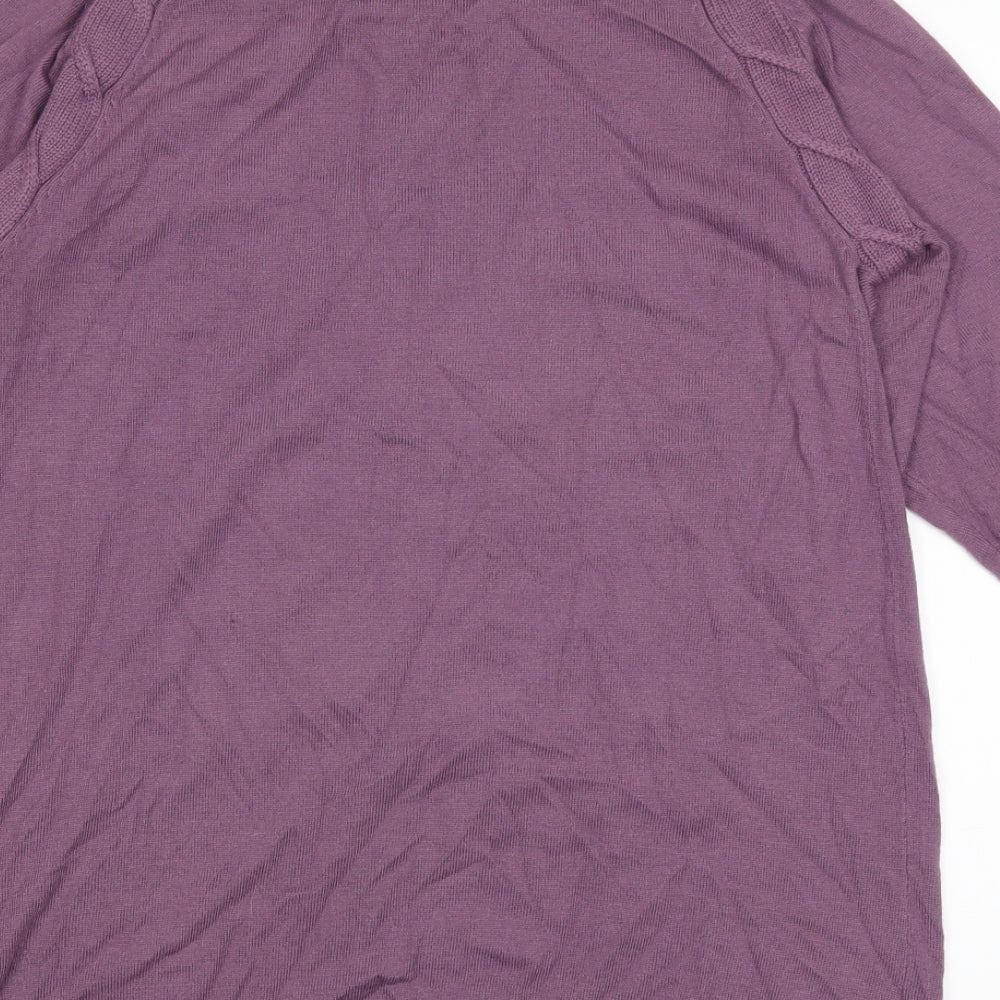 Brand and care label for Klass women’s purple jumper, size M