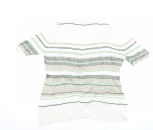 BM Collection Womens White Striped Basic T-Shirt Size M
