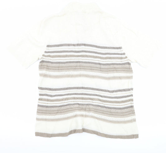 BM Collection Womens Ivory Striped Basic T-Shirt Size M