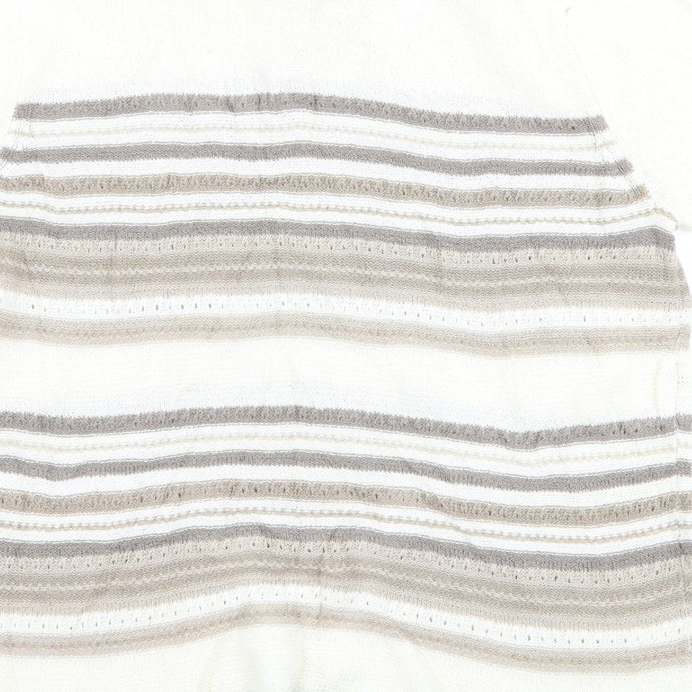BM Collection Womens Ivory Striped Basic T-Shirt Size M