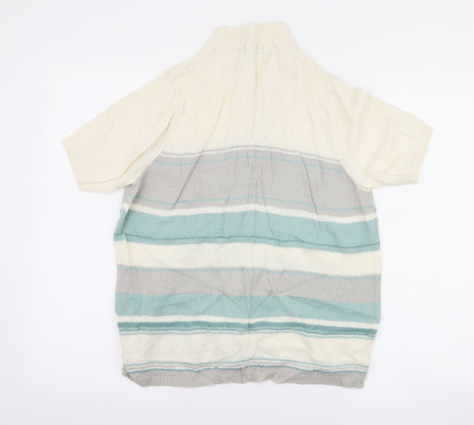 BM Collection Womens Ivory Striped Basic T-Shirt Size M