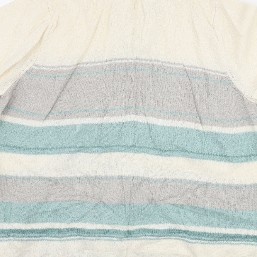 BM Collection Womens Ivory Striped Basic T-Shirt Size M