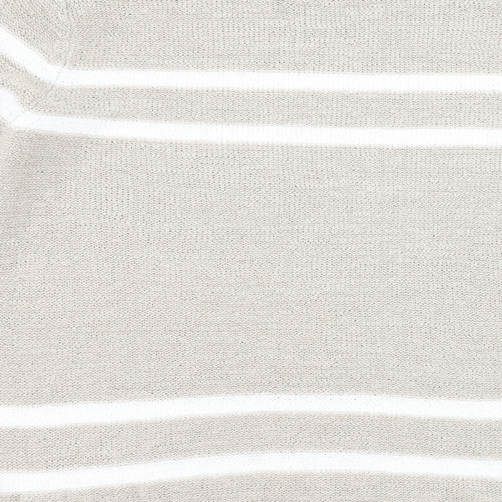 Brand and care label for Bonmarché women’s beige striped jumper, size S