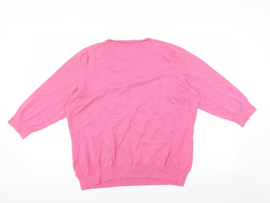 BM Collection Womens Pink Pullover Jumper Size L - beaded neckline