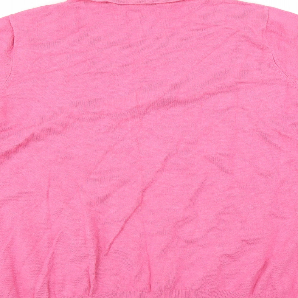 Brand and care label for Bonmarché women’s pink jumper, size L, - beaded neckline