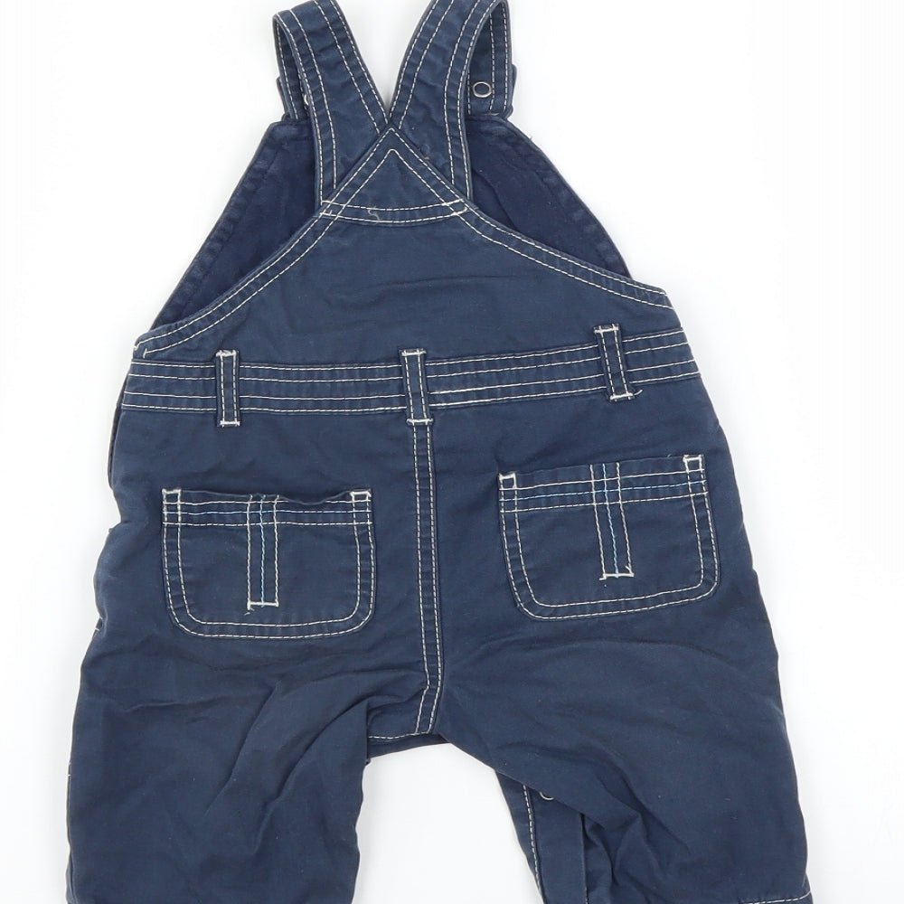 Brand and care label for F&F boys’ blue dungaree outfit/set, size 3-6, months - boat embroidery