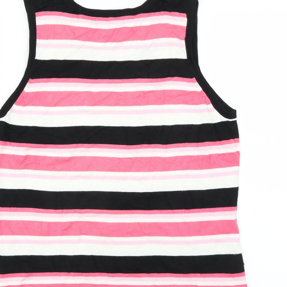 Brand and care label for TEXT women’s pink striped jumper, size L
