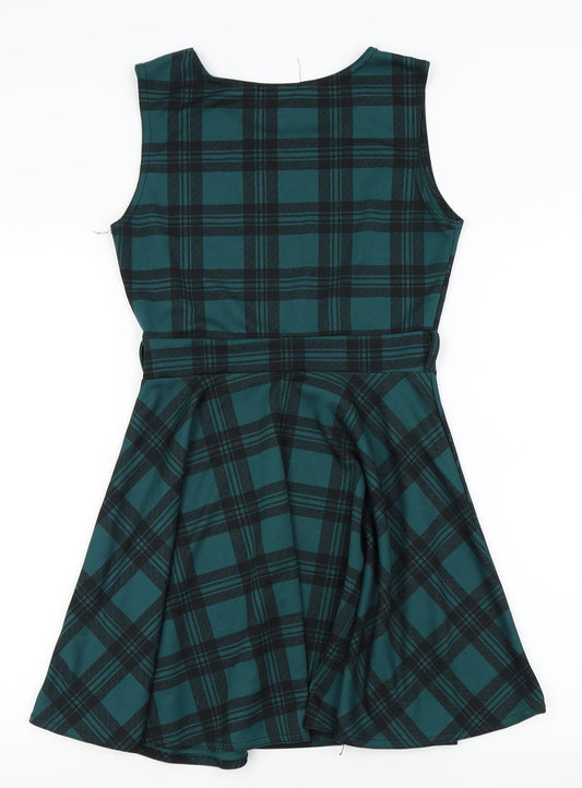 Vivi London Womens Green Check Fit & Flare Size S