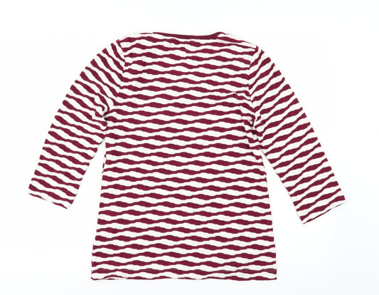 DASH Womens Red Striped Basic T-Shirt Size 10