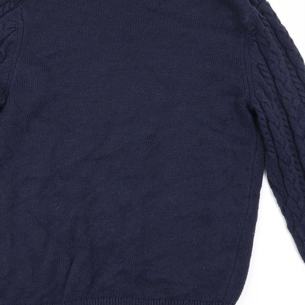 Brand and care label for H&M women’s blue jumper, size S