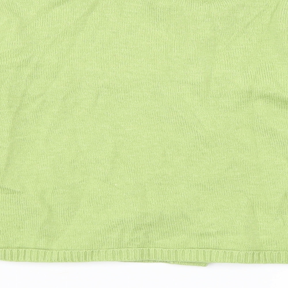 Brand and care label for rodin girls’ green cardigan jumper, size 6, years