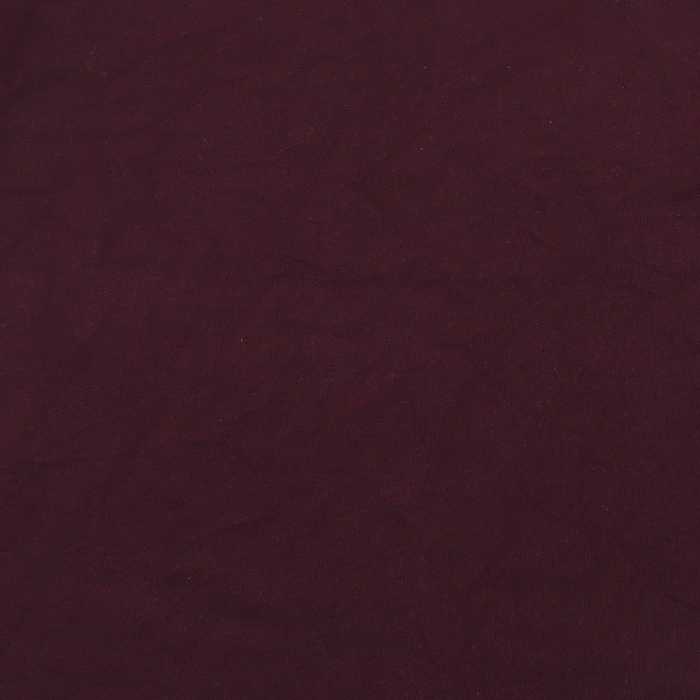 Brand and care label for H&M men’s purple knit jumper, size L