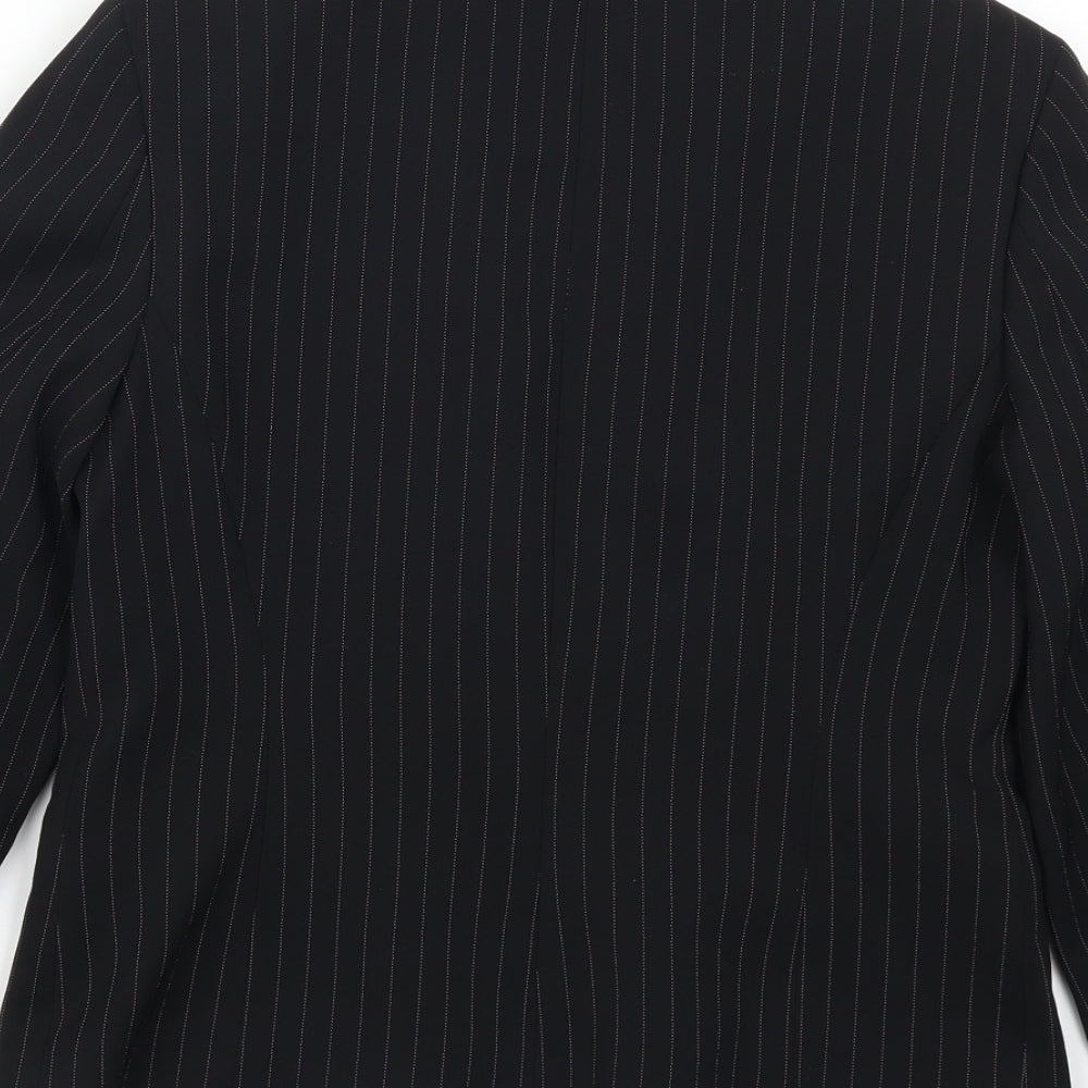 Brand and care label for Dorothy Perkins women’s black striped jacket suit jacket, size UK 10