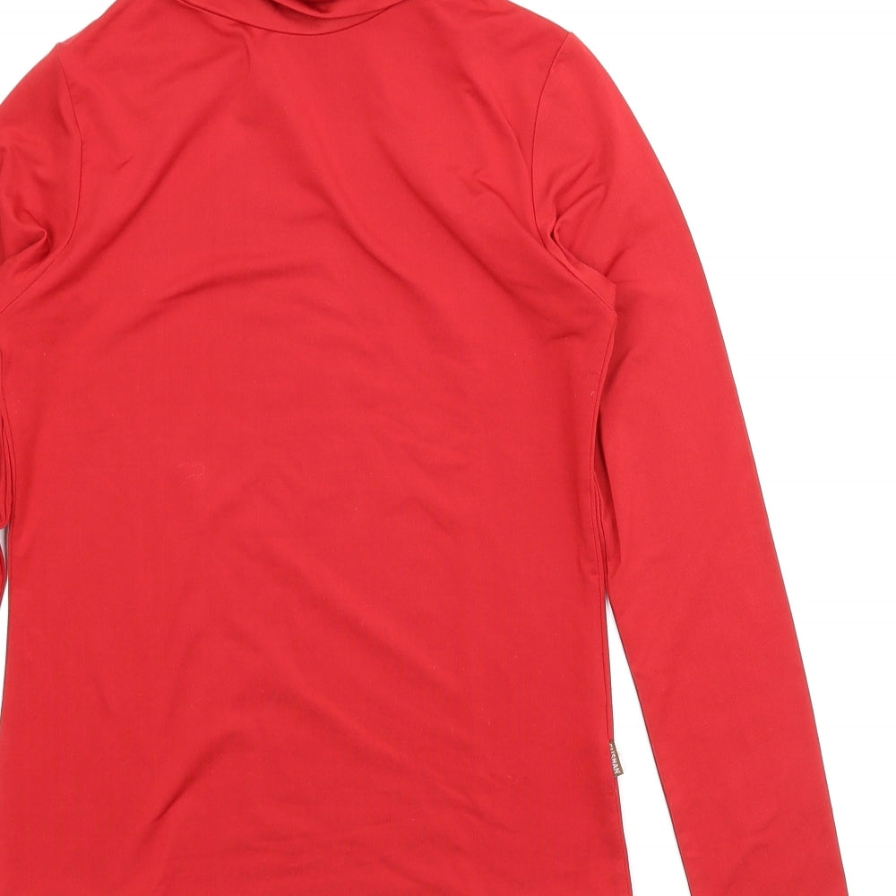 Brand and care label for Sushan women’s red basic blouse, size S