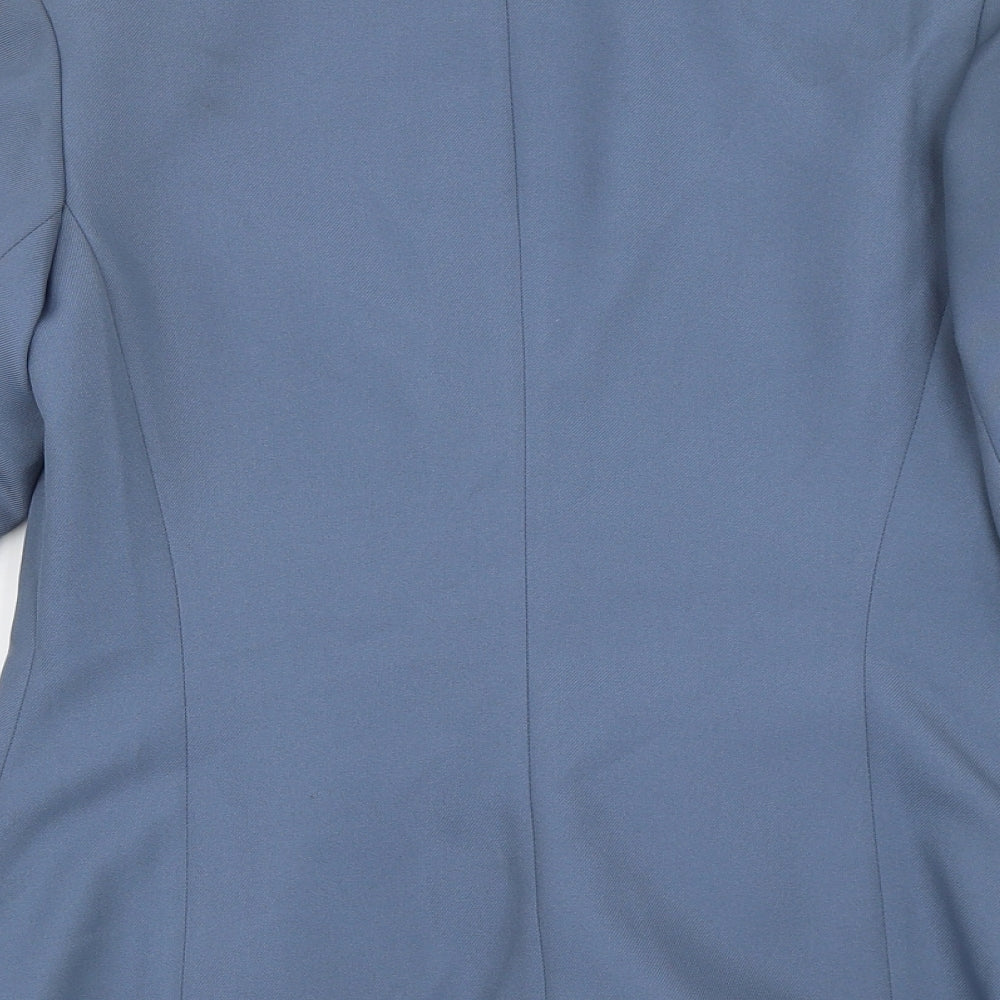 Brand and care label for Telemac women’s blue jacket blazer, size UK 12