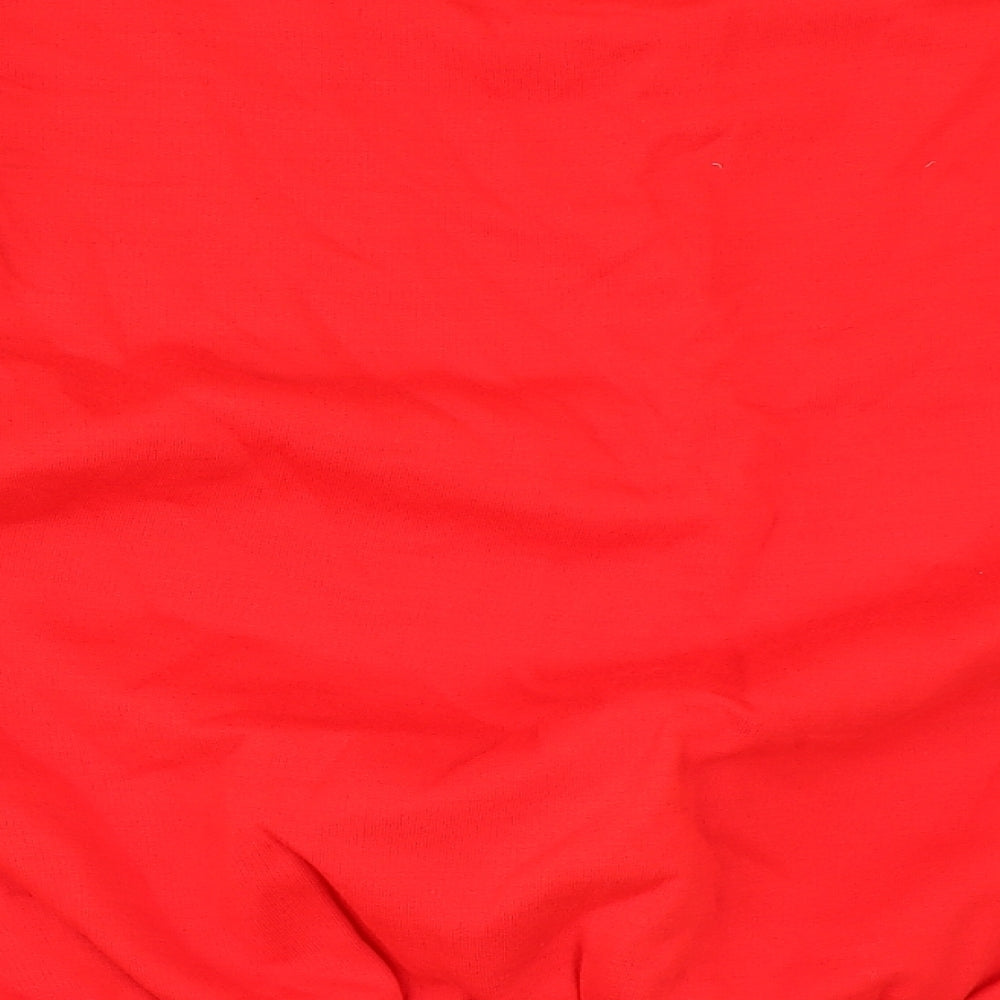 Brand and care label for Nelson Ashby men’s red pullover sweatshirt, size M