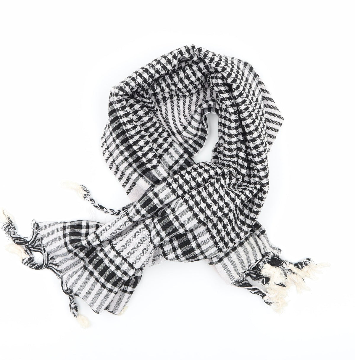Front view of Preworn women’s black check scarf