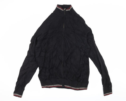 World Republic Mens Black Knit Full Zip Jumper Size M