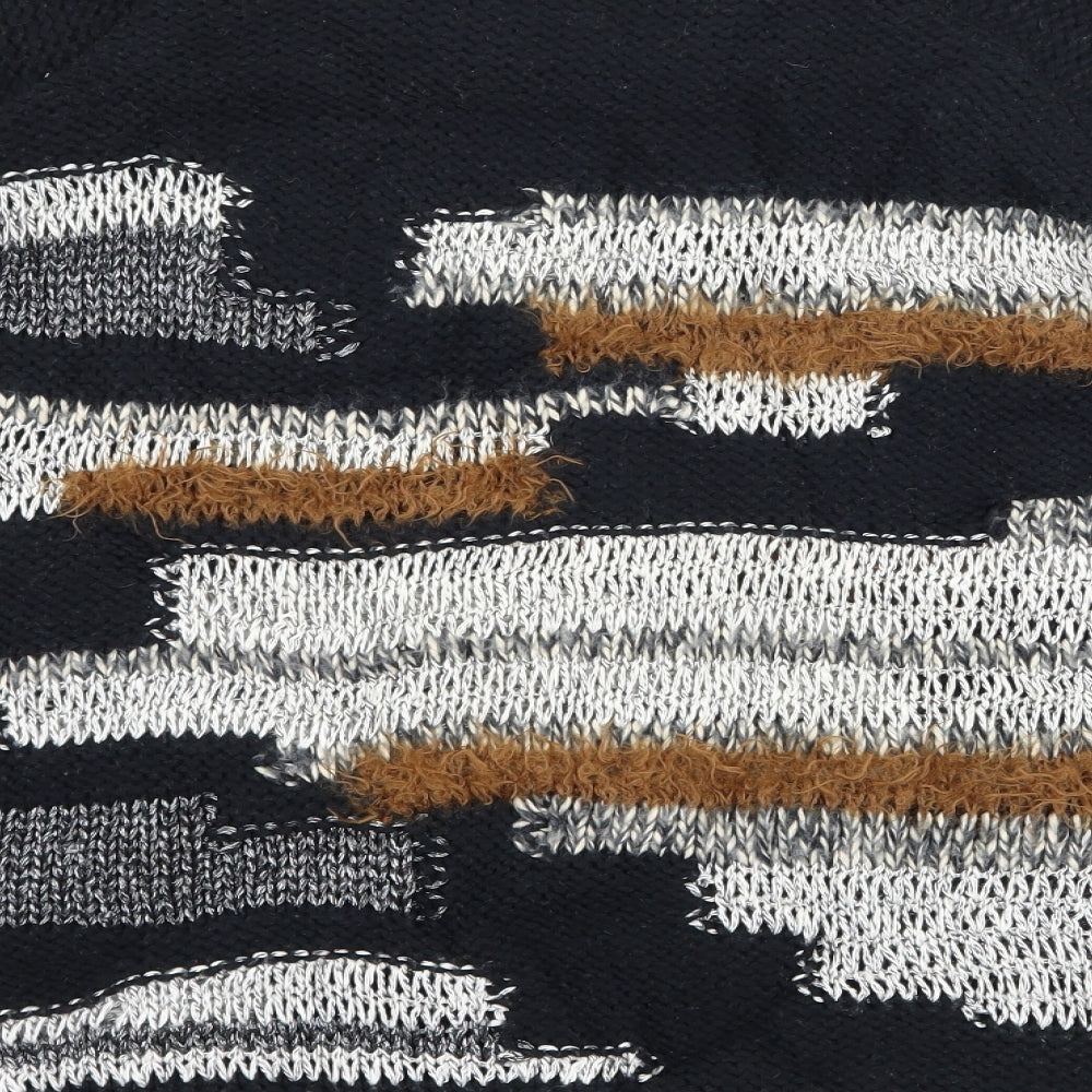 Brand and care label for River Island women’s black striped knit jumper, size UK 6