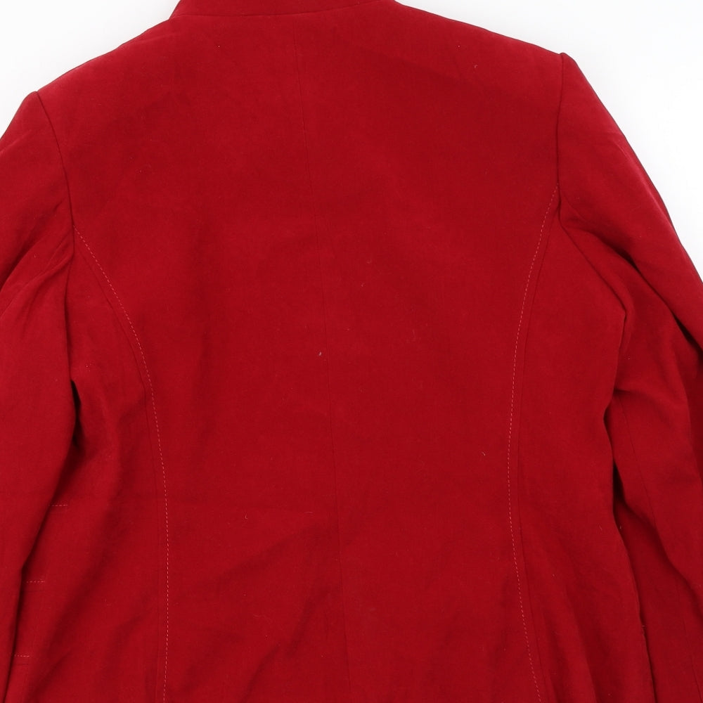 Brand and care label for Bonmarché women’s red jacket coat, size UK 14