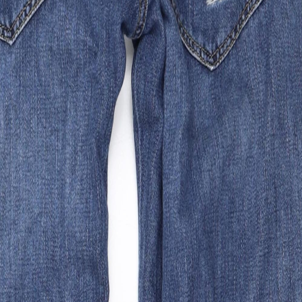 Brand and care label for Zara women’s blue straight jeans, size UK 28, in, 24-inch leg