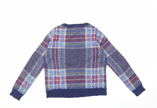 Johnnie B Boys Blue Check Knit Pullover Jumper Size 13 Years