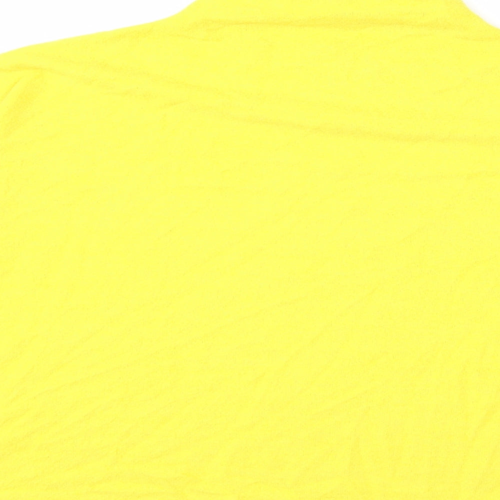 Brand and care label for H&M women’s yellow jumper, size L