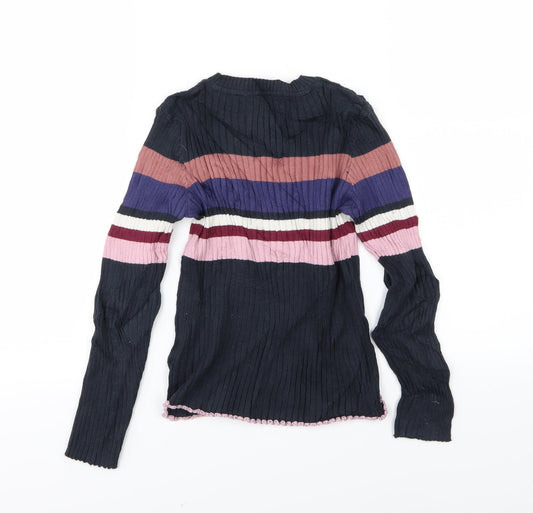 Marks and Spencer Girls Multicoloured Striped Knit Pullover Jumper Size 8-9 Years
