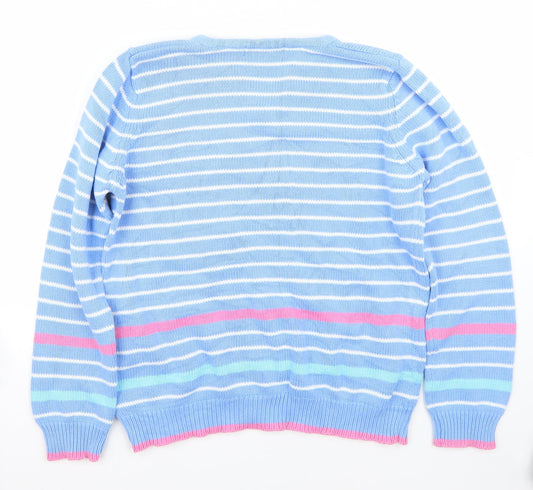 EWM Womens Blue Striped Pullover Jumper Size M