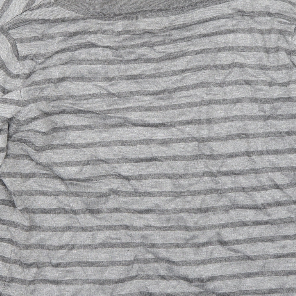 Brand and care label for Alexandra women’s grey striped jumper, size M