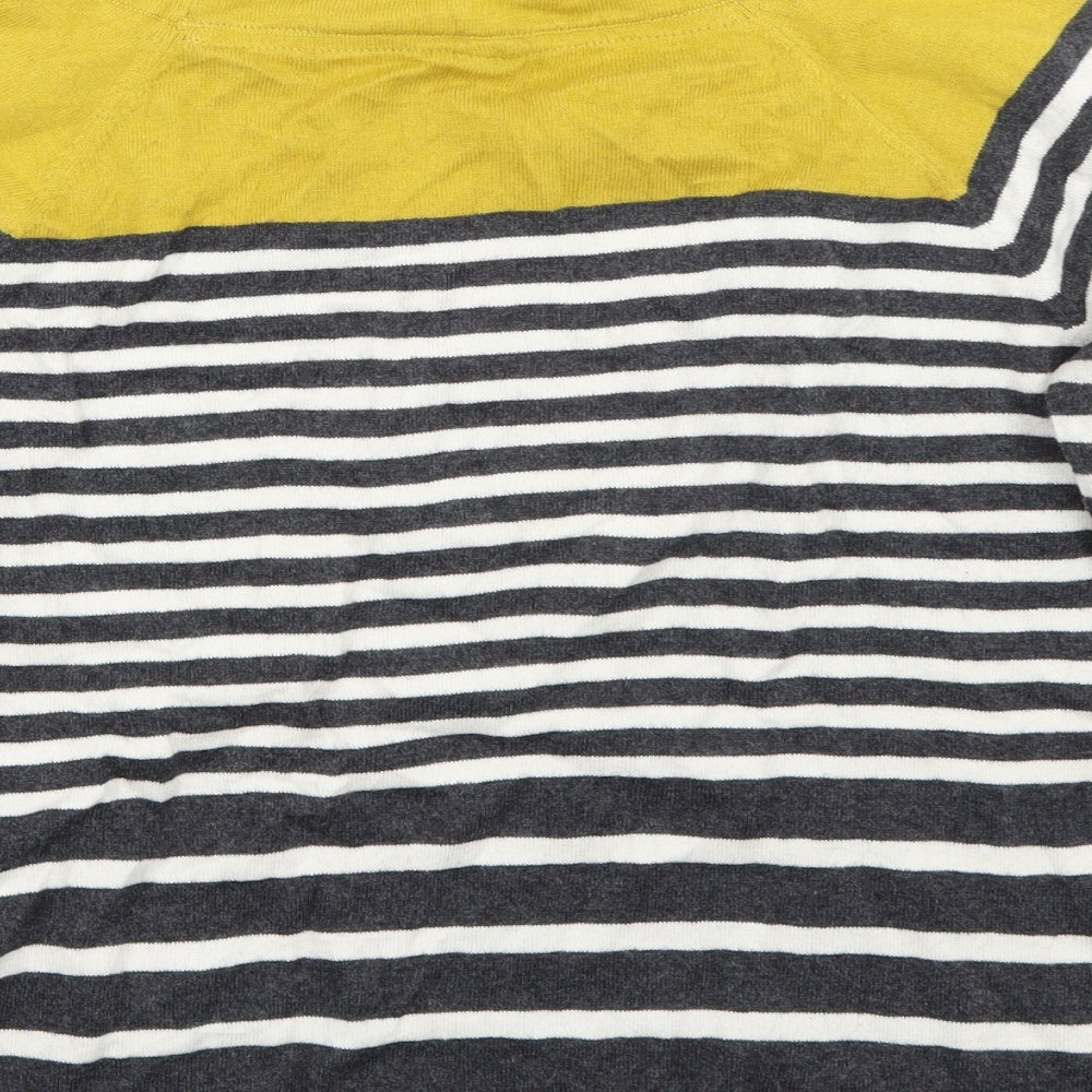 Brand and care label for Preworn women’s grey striped jumper, size UK 12