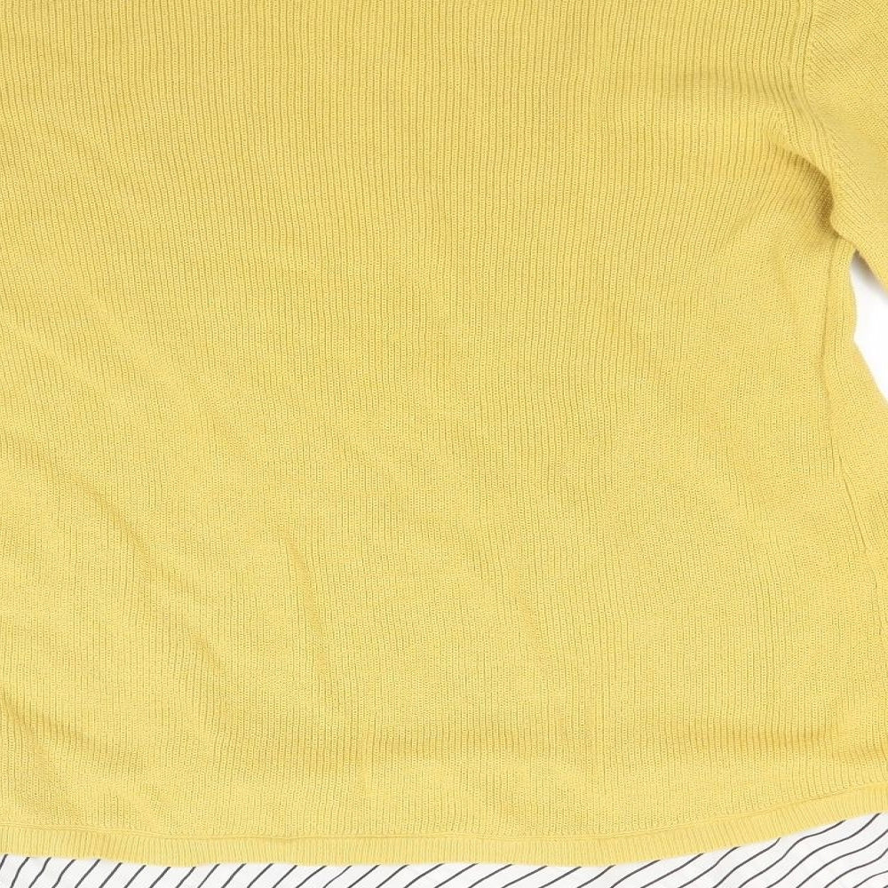 Brand and care label for Next women’s yellow jumper, size UK 12