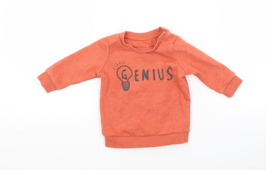 Additional front view of F&F boys’ orange jumper, size 0-3, months - genius