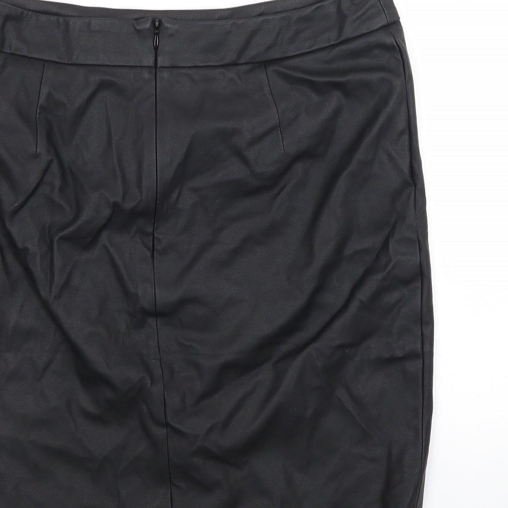 Brand and care label for Oasis women’s black mini skirt, size UK 12